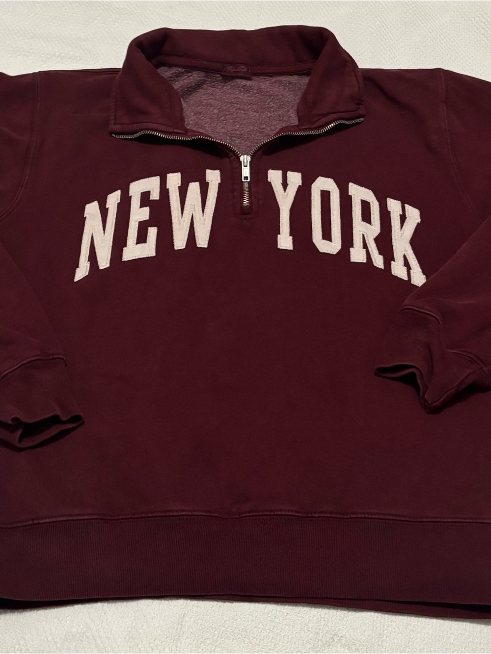 John Galt/Brandy Melville Maroon Quarter-Zip 'New York' Sweatshirt